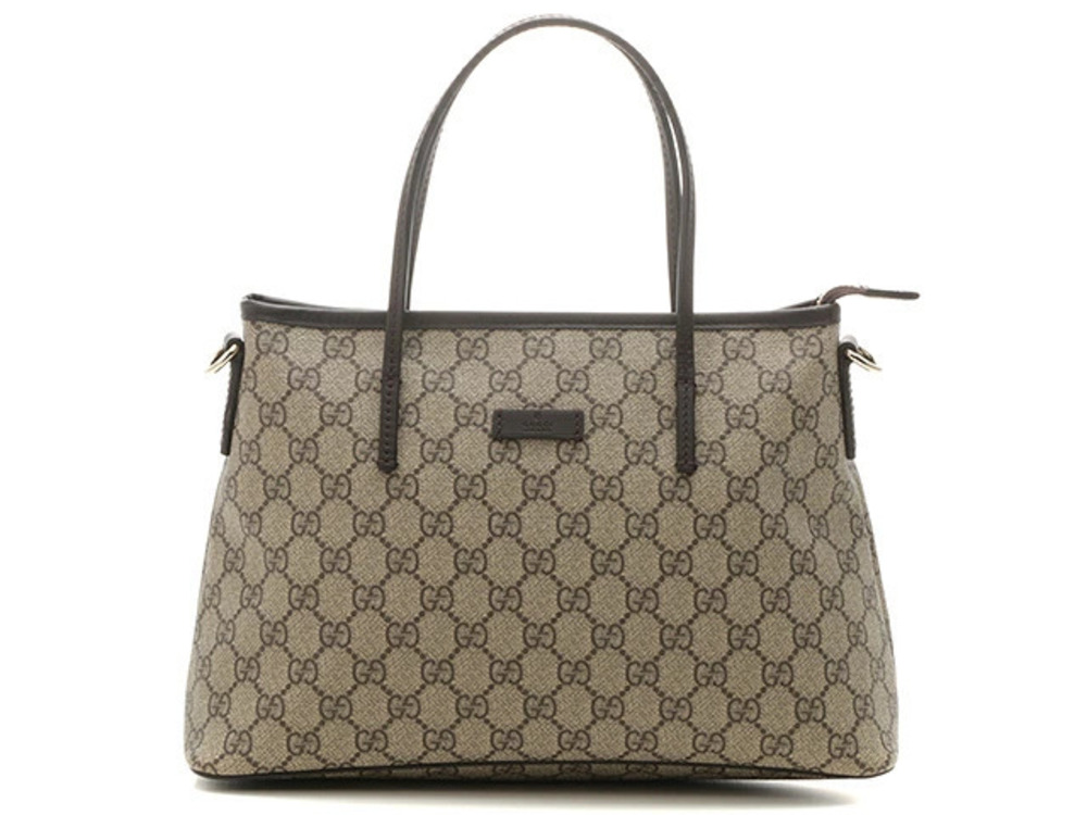 Gucci GG Supreme Tote Bag Black Beige Cream Canvas Calfskin KR